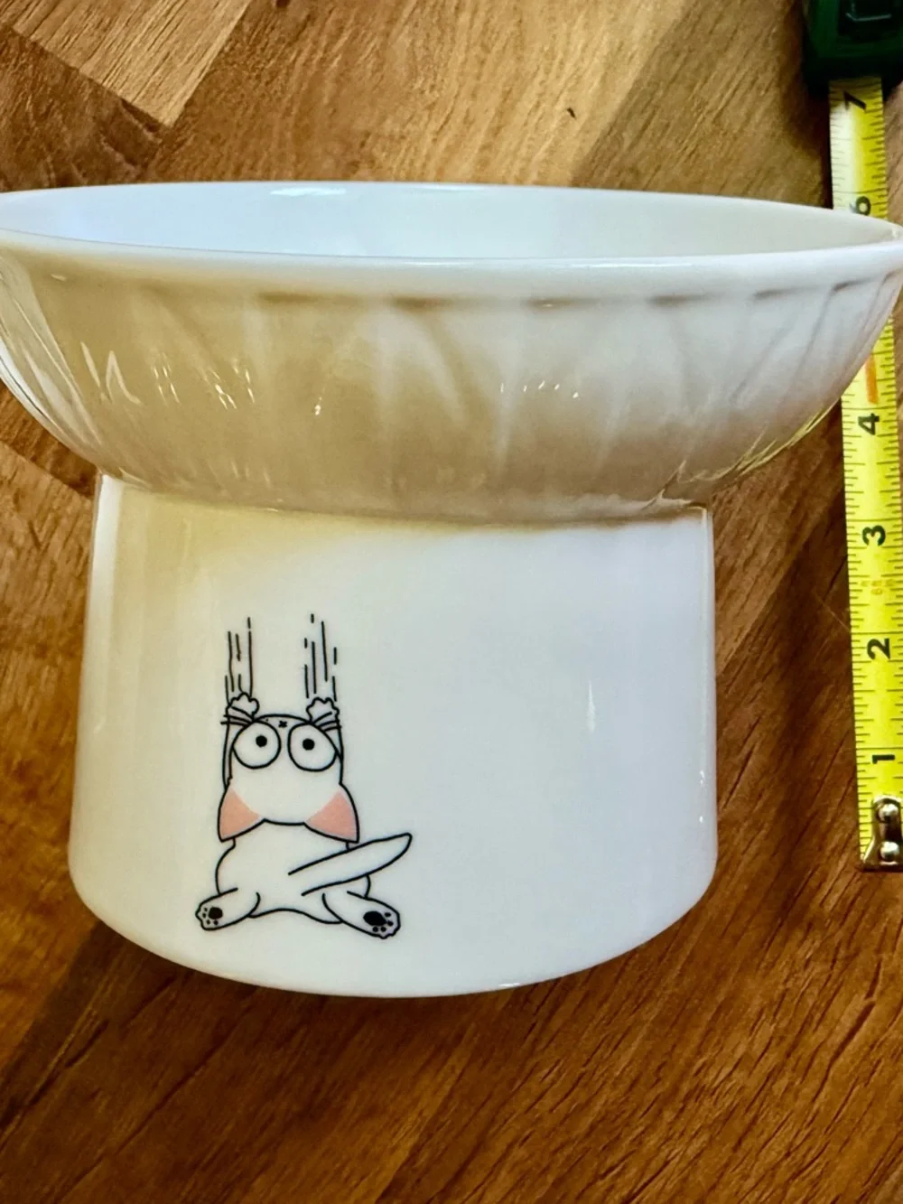 White Ceramic Pet Food Bowl with Fish Bone Design